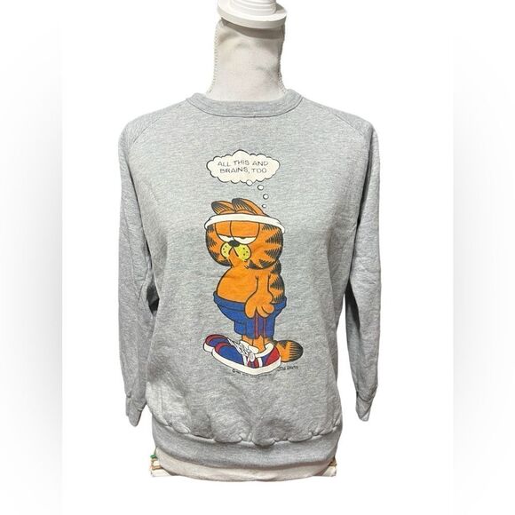 Vintage Sweaters - vintage Woman's Garfield sweatshirt Allison Large Gray Rare Htf 1980